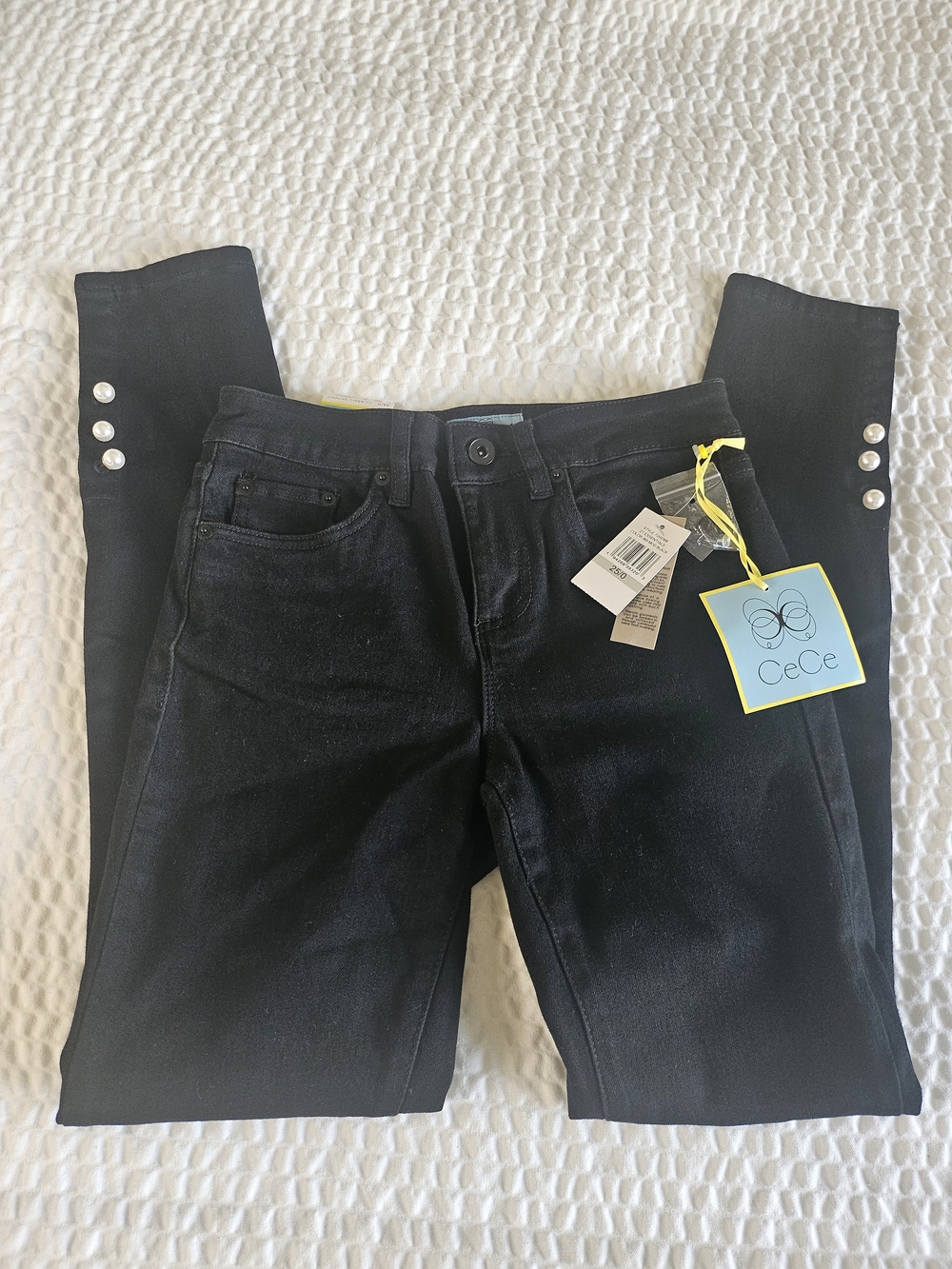 CeCe Womens Mid Rise Skinny Denim Black Jeans NWT Pearl Dress Pants Chic Classy